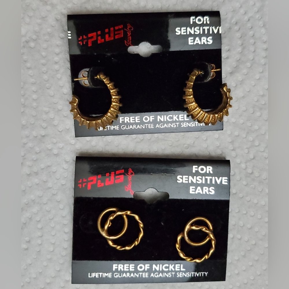 PLUS JEWELRY Pair Nickel Free Gold Tone Pierced Earrings**NEW**